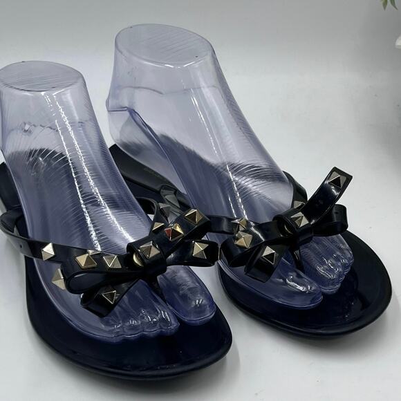 Valentino GaravaniRockstud PVC Black Thong Gold Studded Summer Sandals 40/10